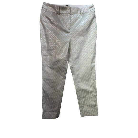 White House Black Market Womens Slim Ankle Pants Size 0P White Geo Metallic NWT - Picture 1 of 14